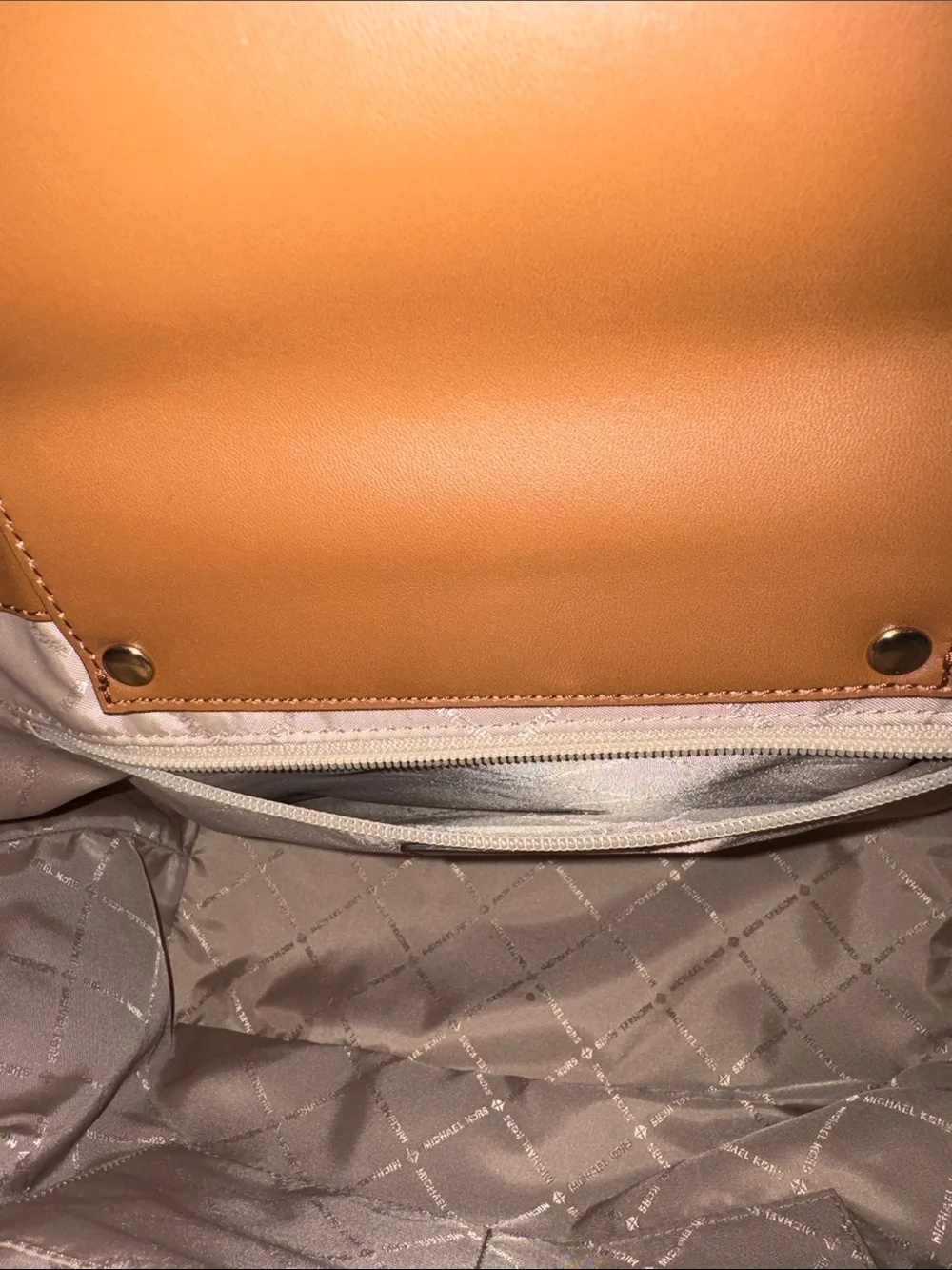 Michael Kors Clara Tote Bag XL Canvas Leather Top Handles Signature Lining cream
